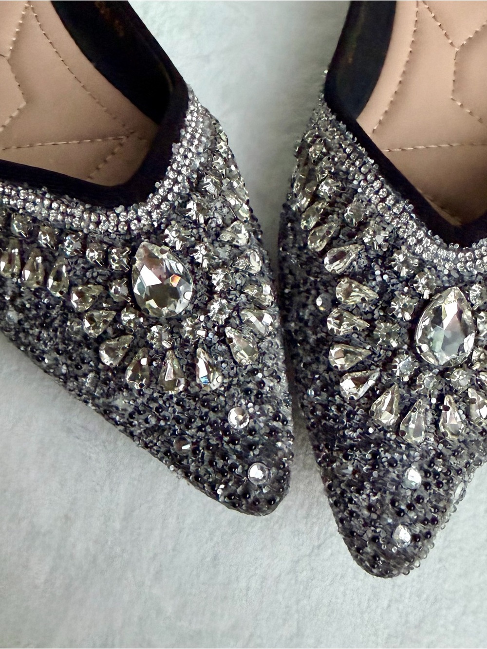 ZQKSEOHS Black Rhinestone Sparkly Pointed Toe Dress Ballet Flats Size 40